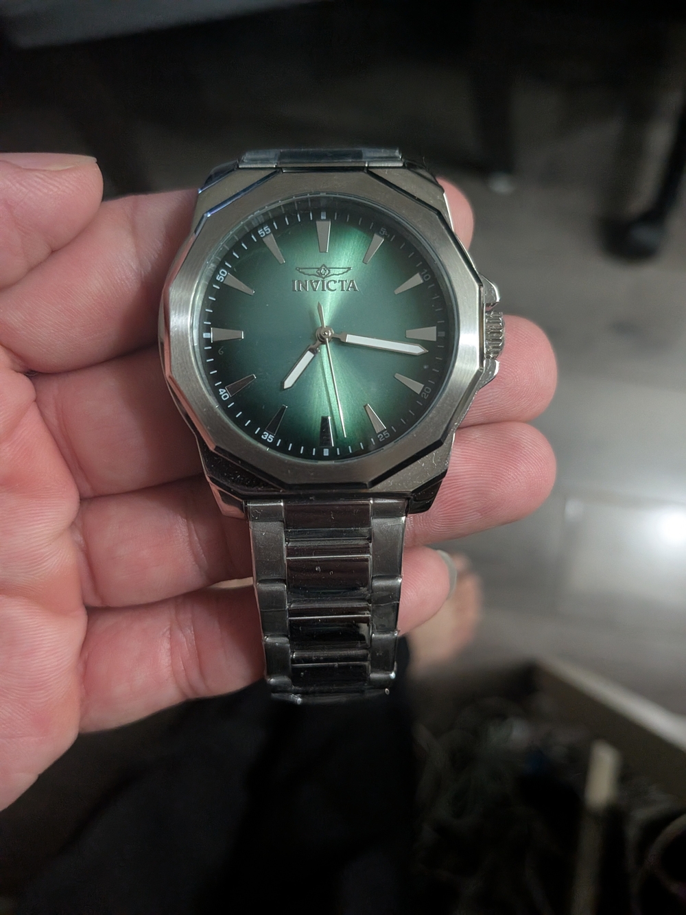Invicta Stainless Steel Watch with Green Sunburst Dial Brand New
